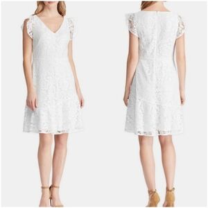 Ralph Lauren White A-Line Midi Dress with Flutter Sleeves